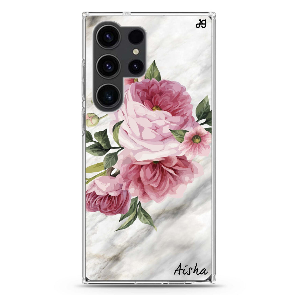 Floral & Marble Samsung Galaxy Ultra 可加名字透明保護殼，適用 S26/S25/S24/S23 Ultra，圖1
