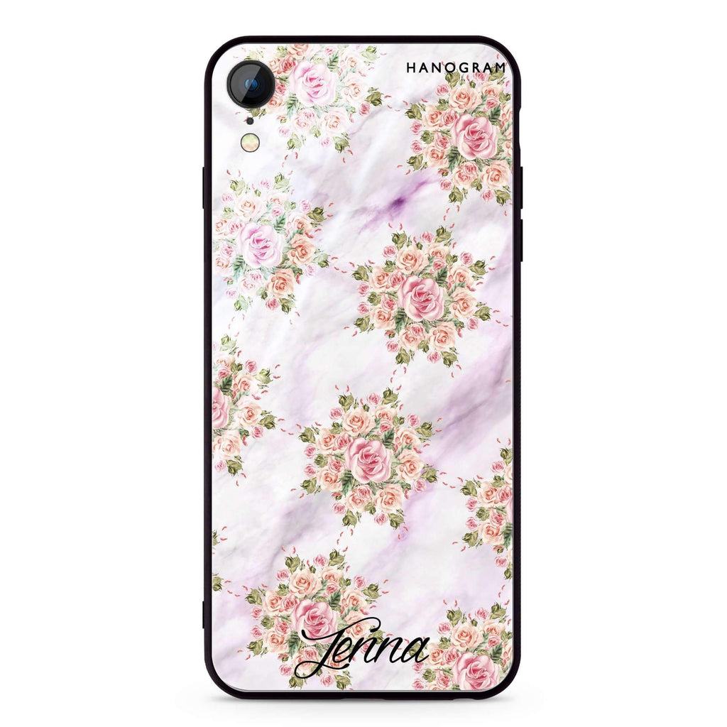 Floral & White Marble iPhone XR 超薄強化玻璃殻
