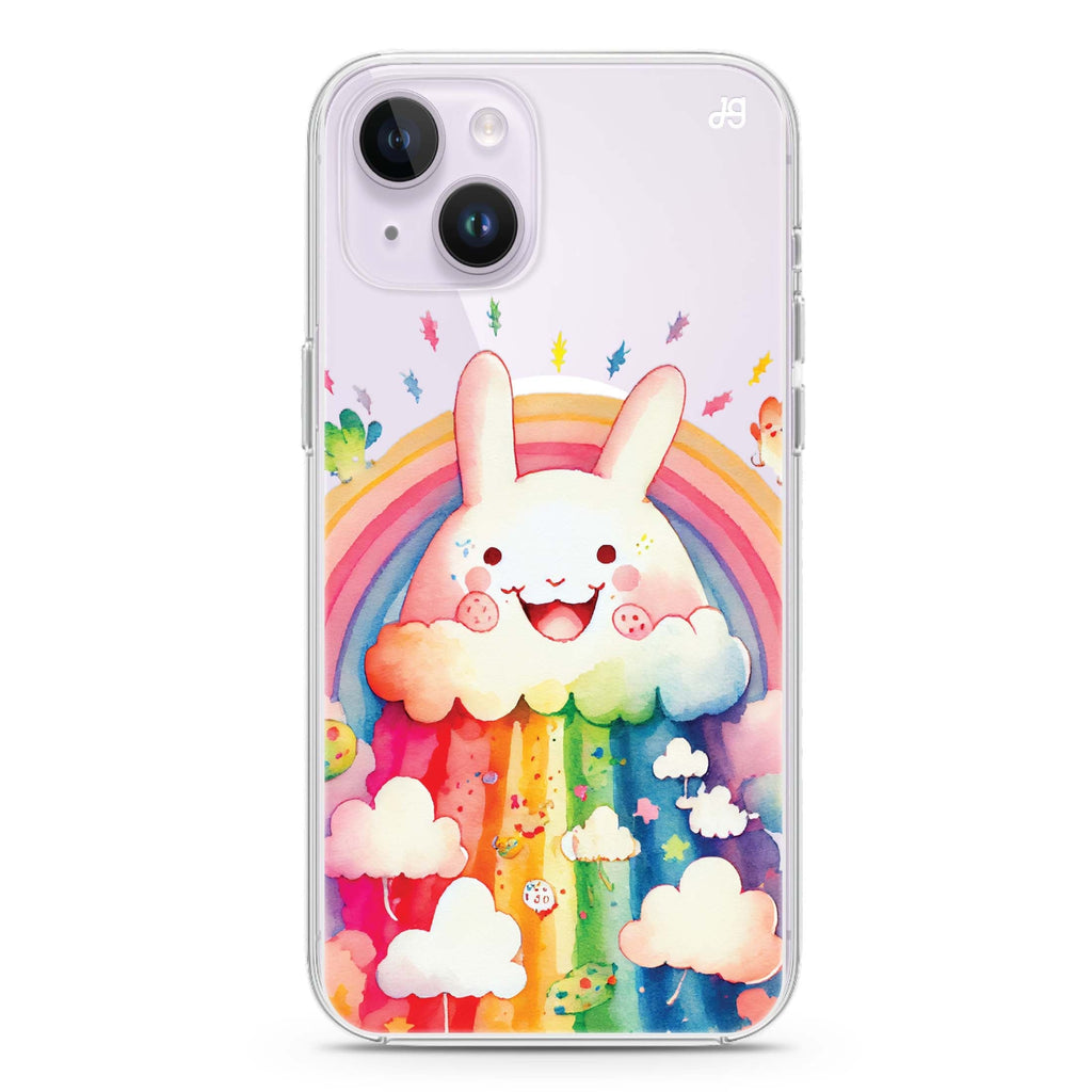 Rainbow Bunny iPhone 14 Plus Magsafe 兼容水晶透明保護殼