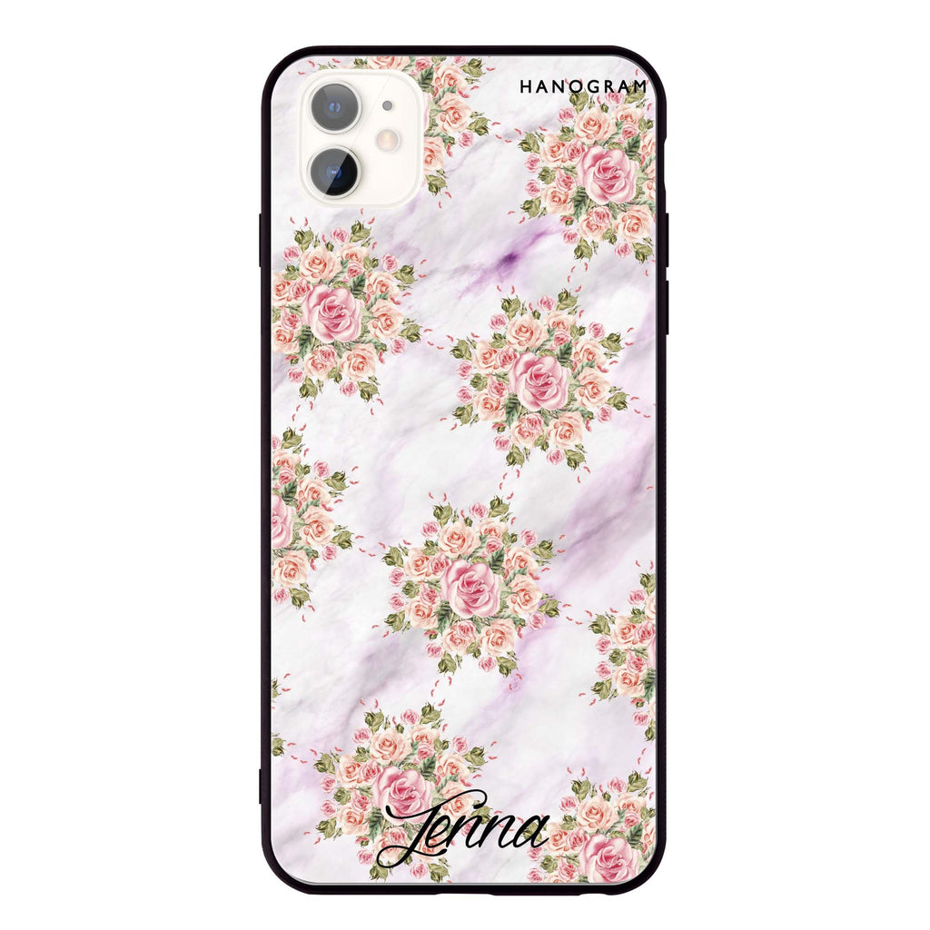 Floral & White Marble iPhone 11 超薄強化玻璃殻