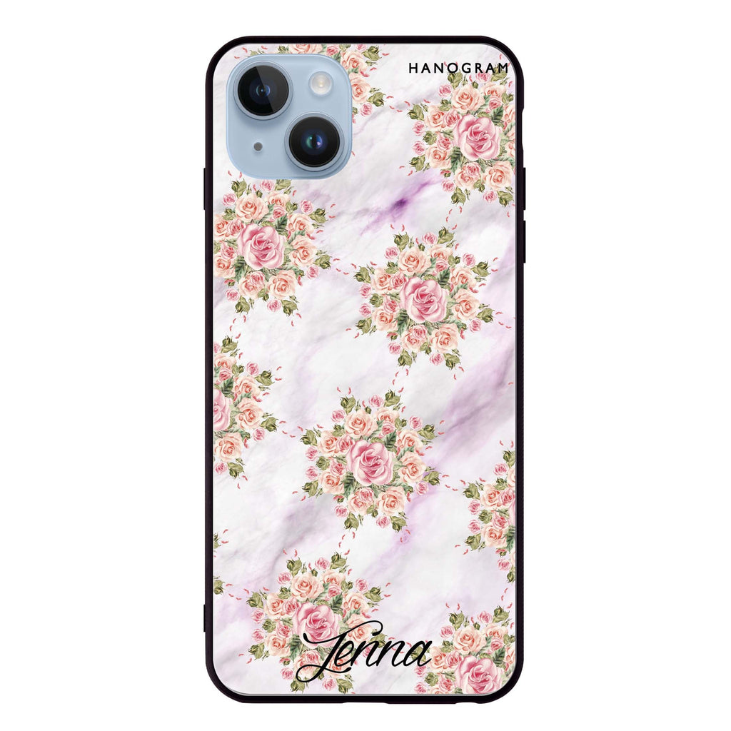 Floral & White Marble iPhone 13 超薄強化玻璃殻