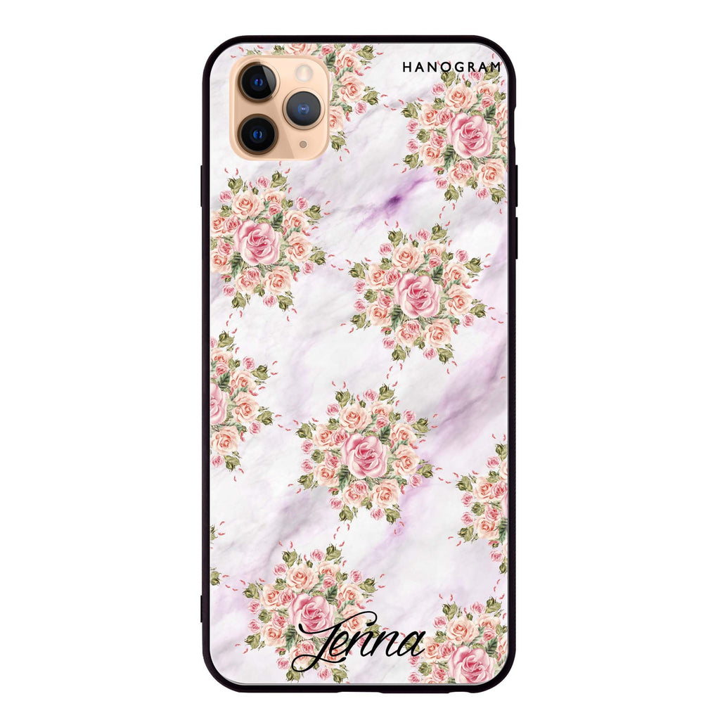 Floral & White Marble iPhone 11 Pro Max 超薄強化玻璃殻