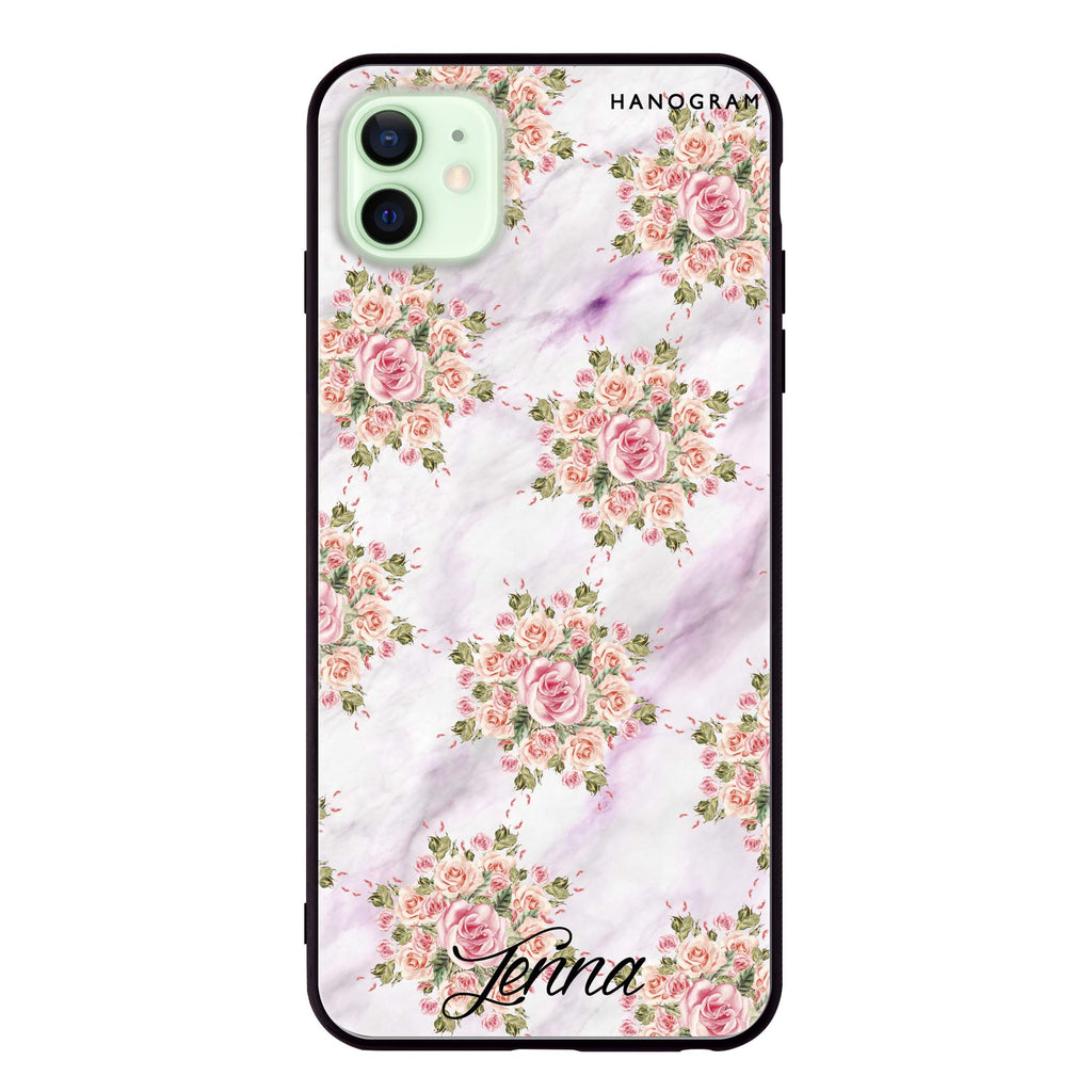 Floral & White Marble iPhone 12 mini 超薄強化玻璃殻