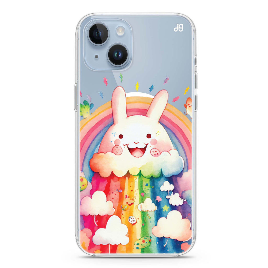 Rainbow Bunny iPhone 14 Magsafe 兼容水晶透明保護殼