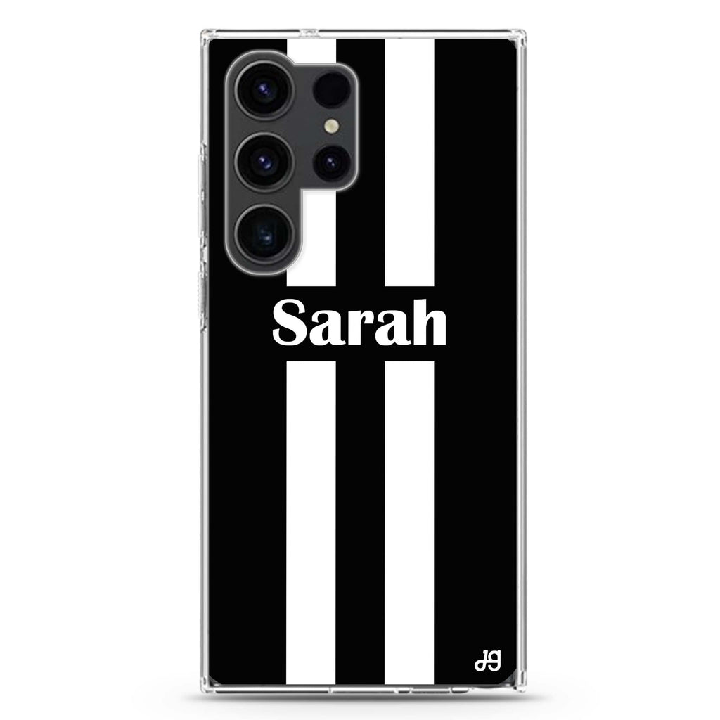 Black and white Stripes Samsung Galaxy Ultra 可加名字透明保護殼，適用 S26/S25/S24/S23 Ultra，圖1