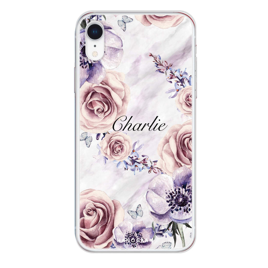 White Marble & Flower iPhone XR 水晶透明保護殼