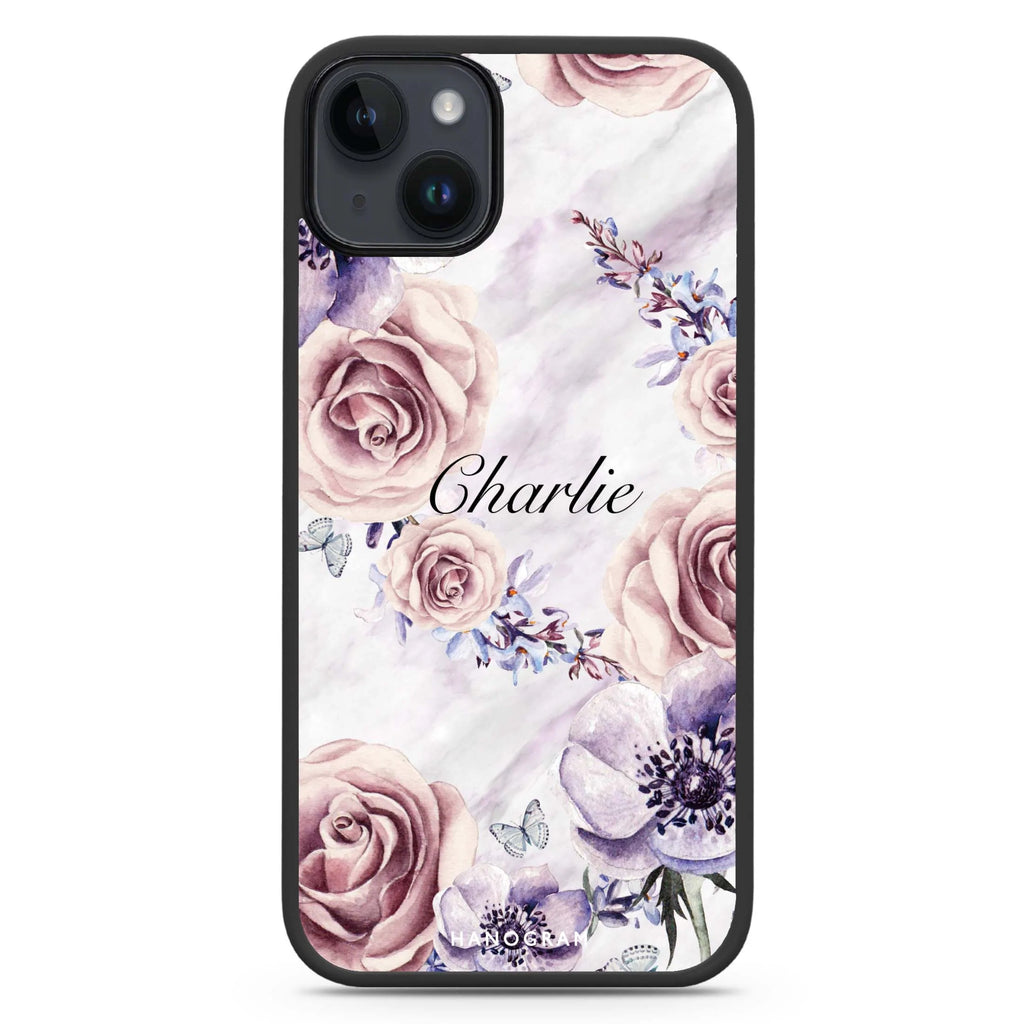 White Marble & Flower iPhone 14 Plus Magsafe 兼容防衝擊保護殼