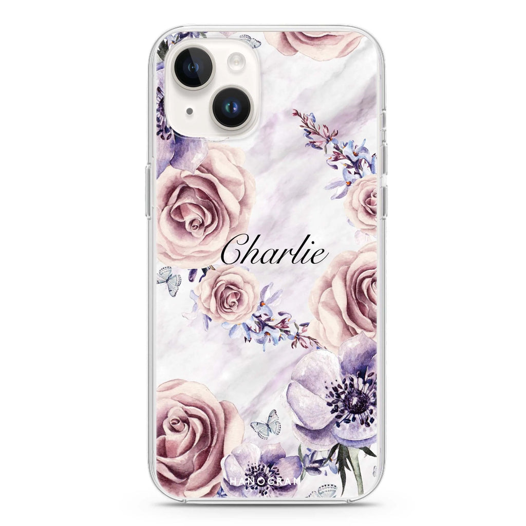 White Marble & Flower iPhone 14 水晶透明保護殼