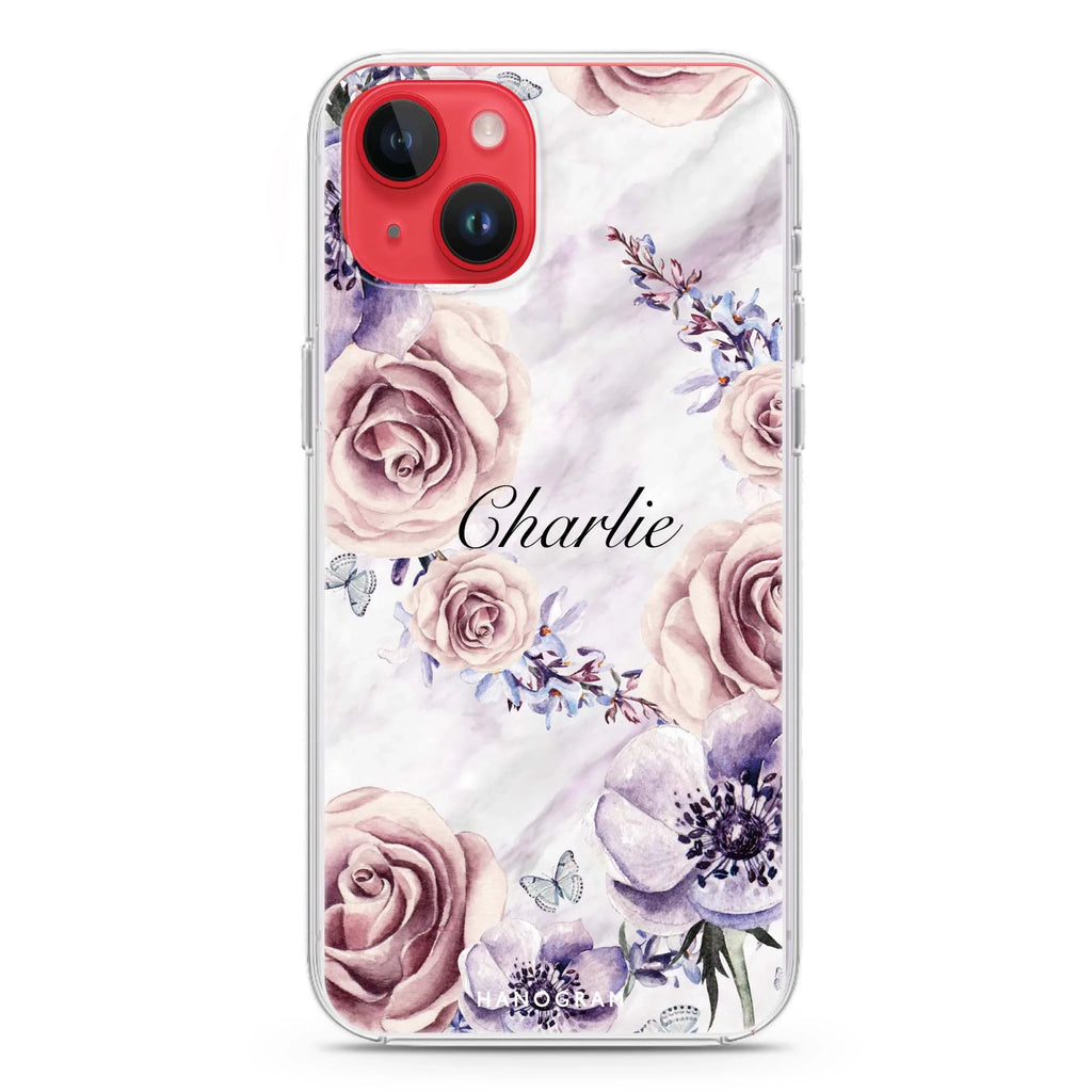 White Marble & Flower iPhone 14 Magsafe 兼容水晶透明保護殼