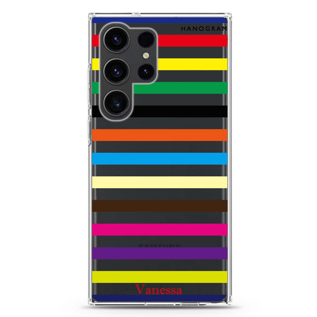 colorful stripe Samsung Galaxy Ultra 可加名字透明保護殼，適用 S26/S25/S24/S23 Ultra，圖1