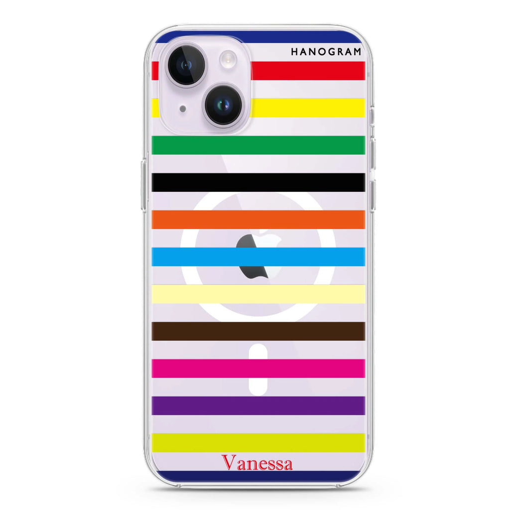colorful stripe iPhone 14 Plus Magsafe 兼容水晶透明保護殼