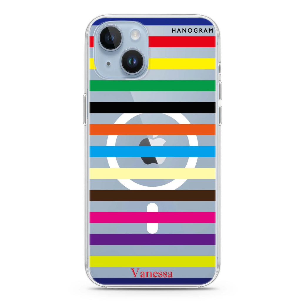 colorful stripe iPhone 14 Magsafe 兼容水晶透明保護殼