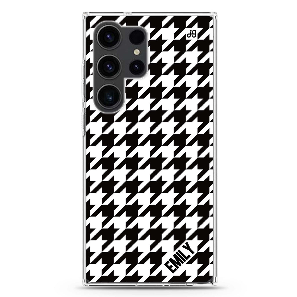 Houndstooth Samsung Galaxy Ultra 可加名字透明保護殼，適用 S26/S25/S24/S23 Ultra，圖1