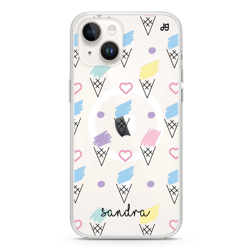 Ice cream Pattern iPhone 14 Plus Magsafe 兼容水晶透明保護殼