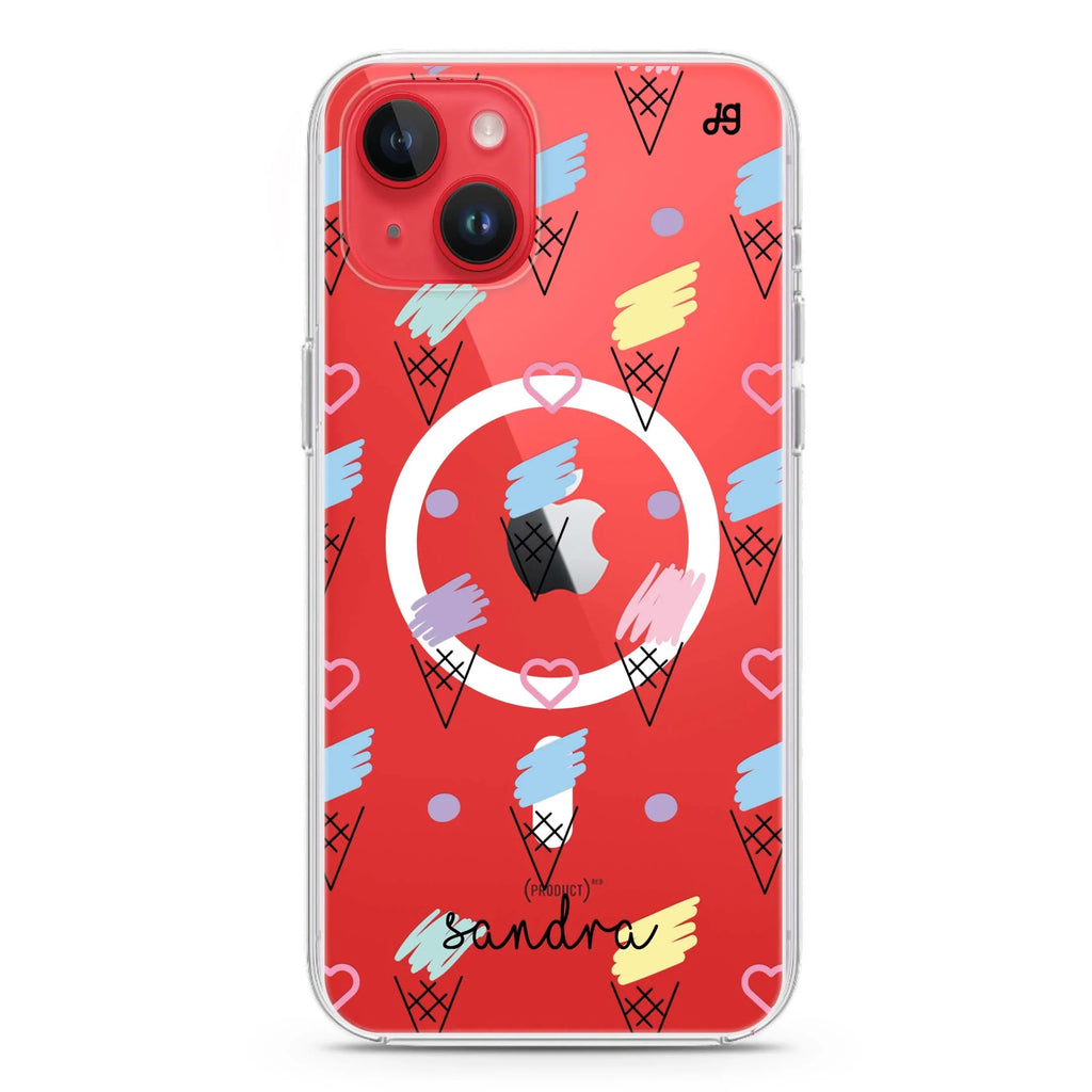 Ice cream Pattern iPhone 14 Magsafe 兼容水晶透明保護殼