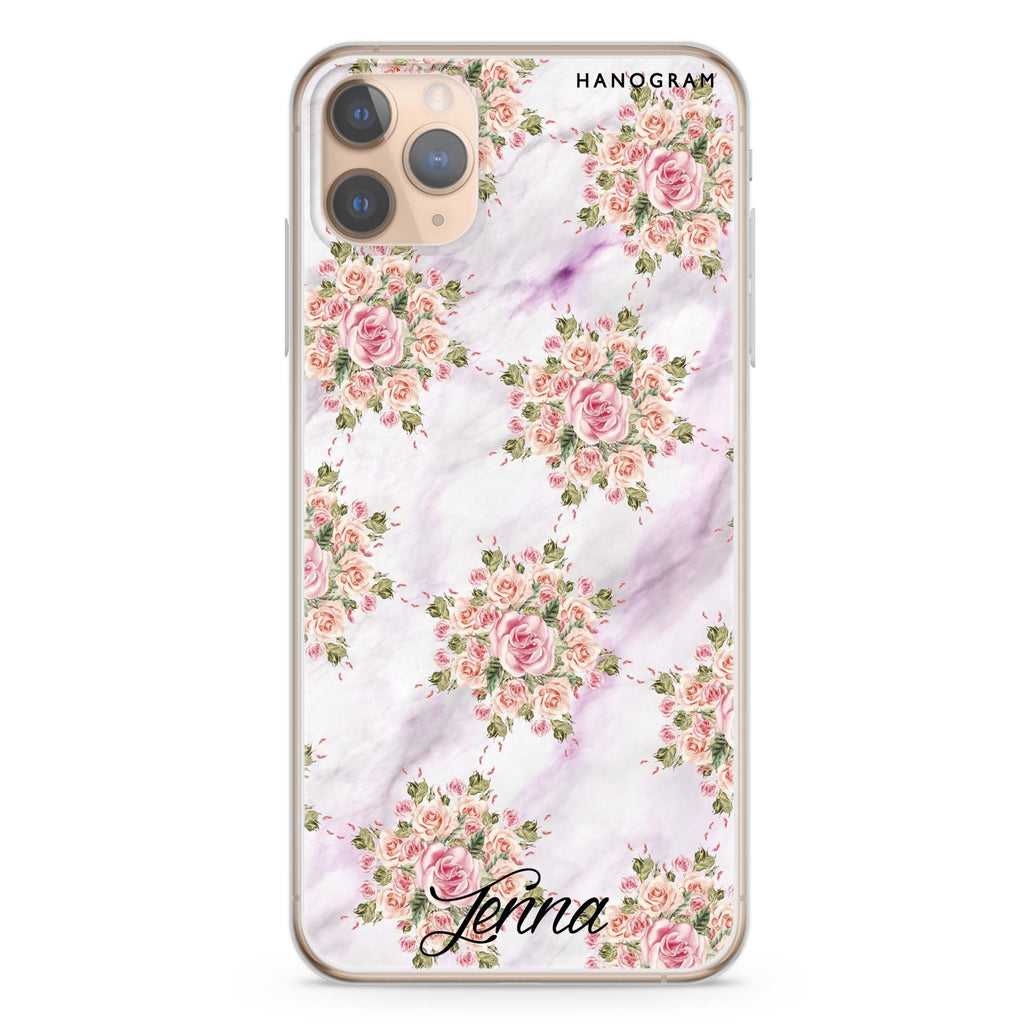 Floral & White Marble iPhone 11 Pro Max 水晶透明保護殼