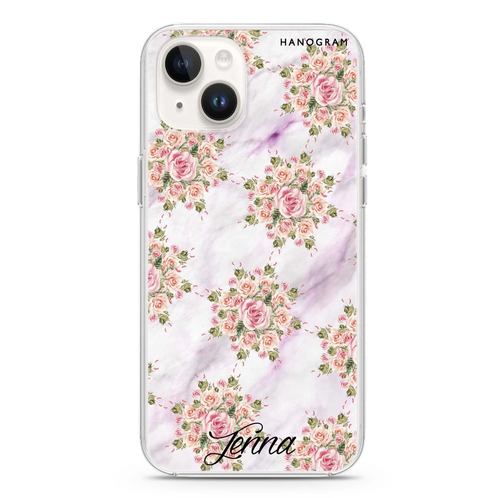 Floral & White Marble iPhone 14 plus 水晶透明保護殼