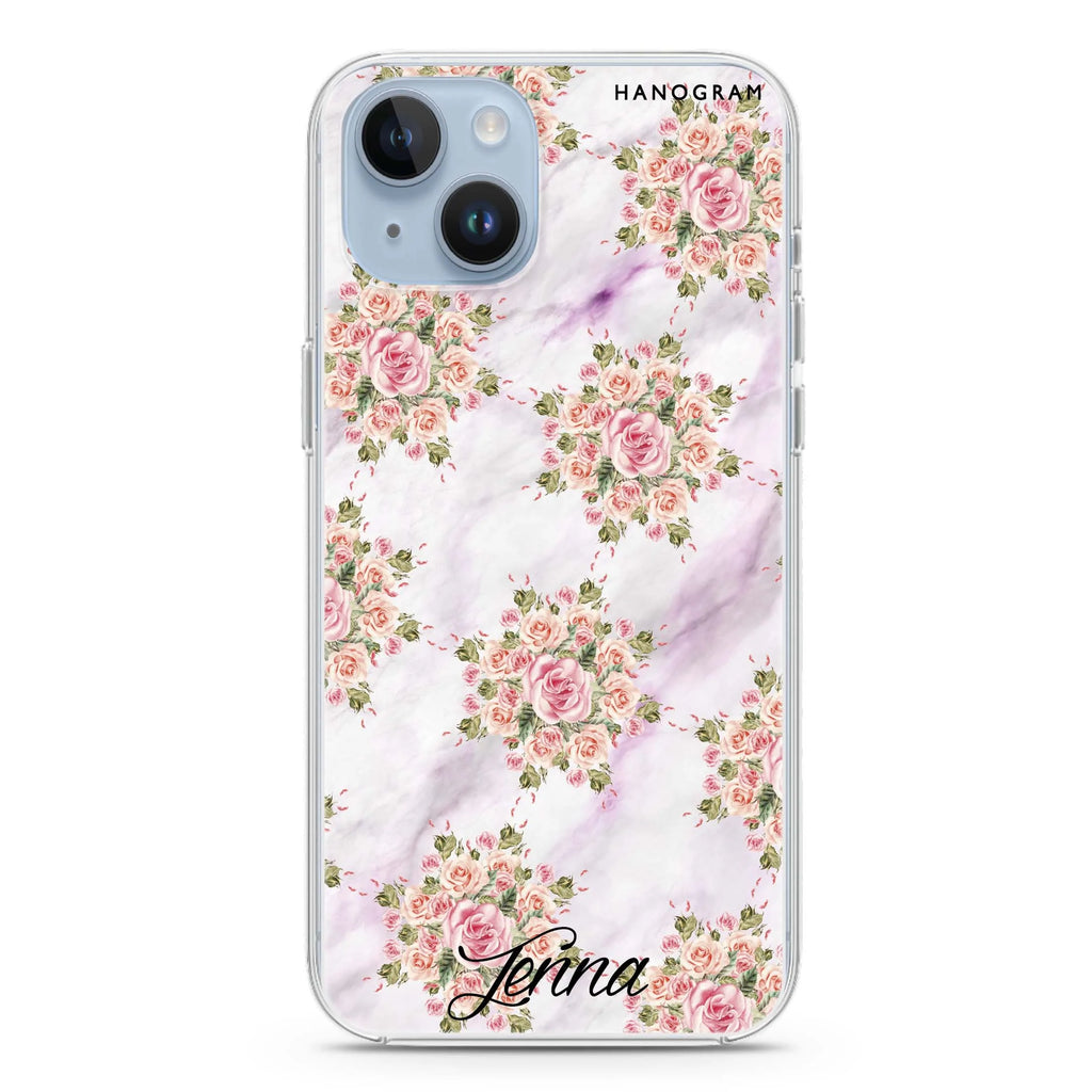 Floral & White Marble iPhone 14 Plus Magsafe 兼容水晶透明保護殼