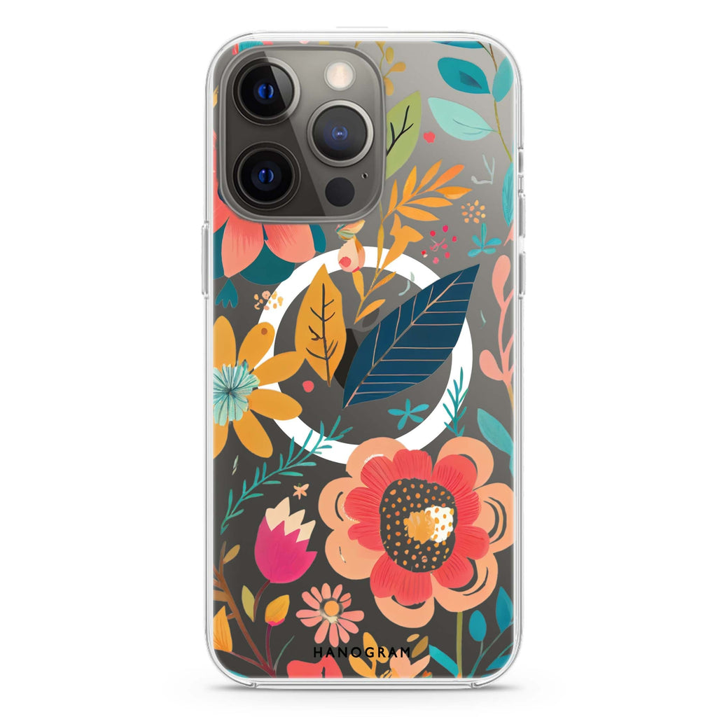 Pretty Florals iPhone 14 Magsafe 兼容水晶透明保護殼