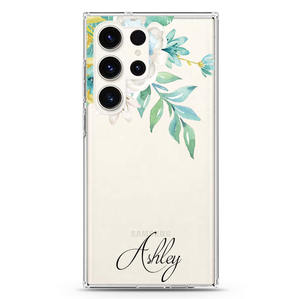 Watercolor Flowers Samsung Galaxy Ultra 可加名字透明保護殼，適用 S26/S25/S24/S23 Ultra，圖1