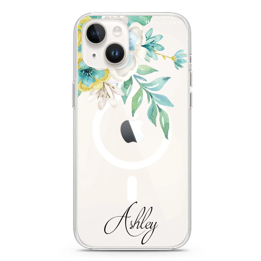 Watercolor Flowers iPhone 14 Magsafe 兼容水晶透明保護殼