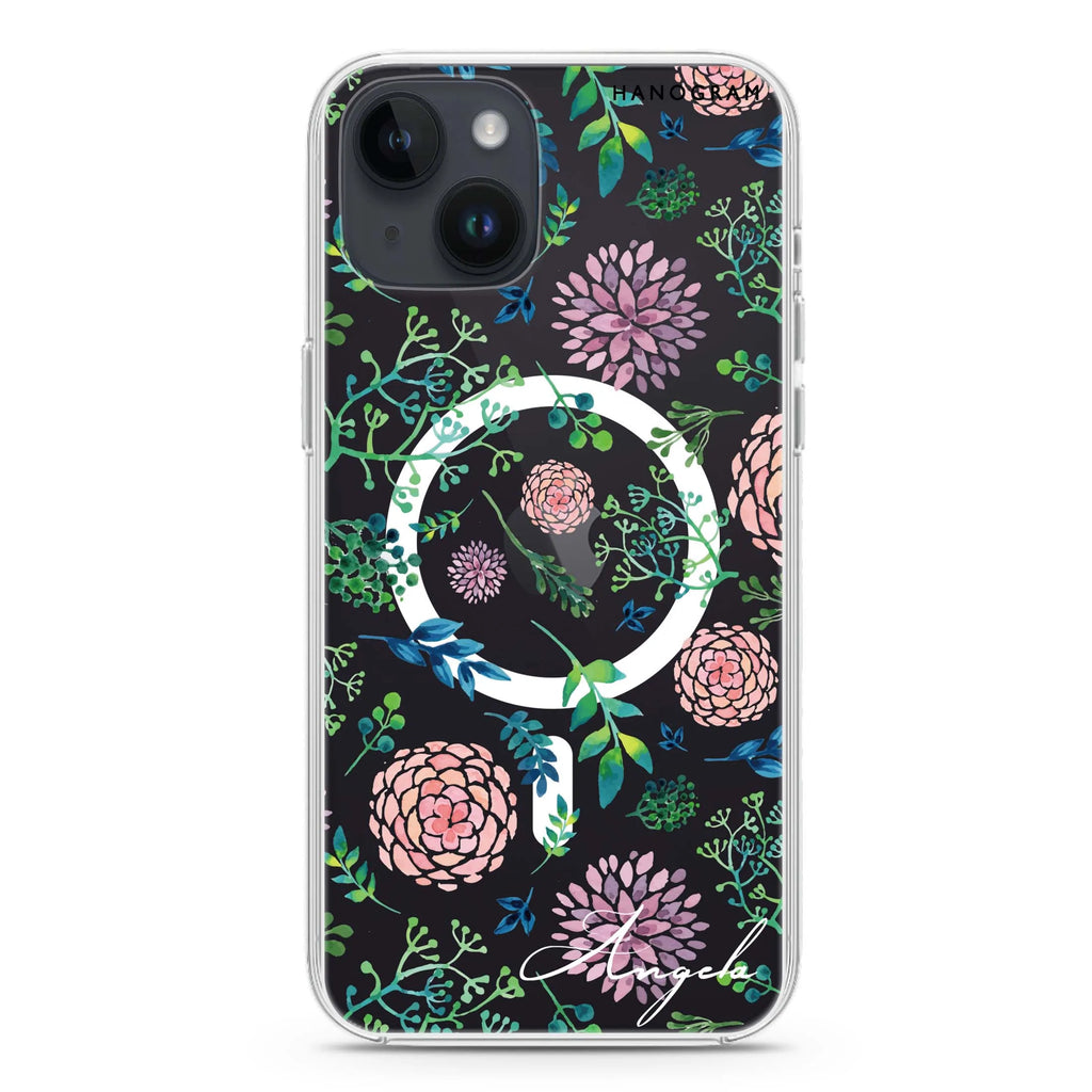 Paint Flower iPhone 14 Plus Magsafe 兼容水晶透明保護殼