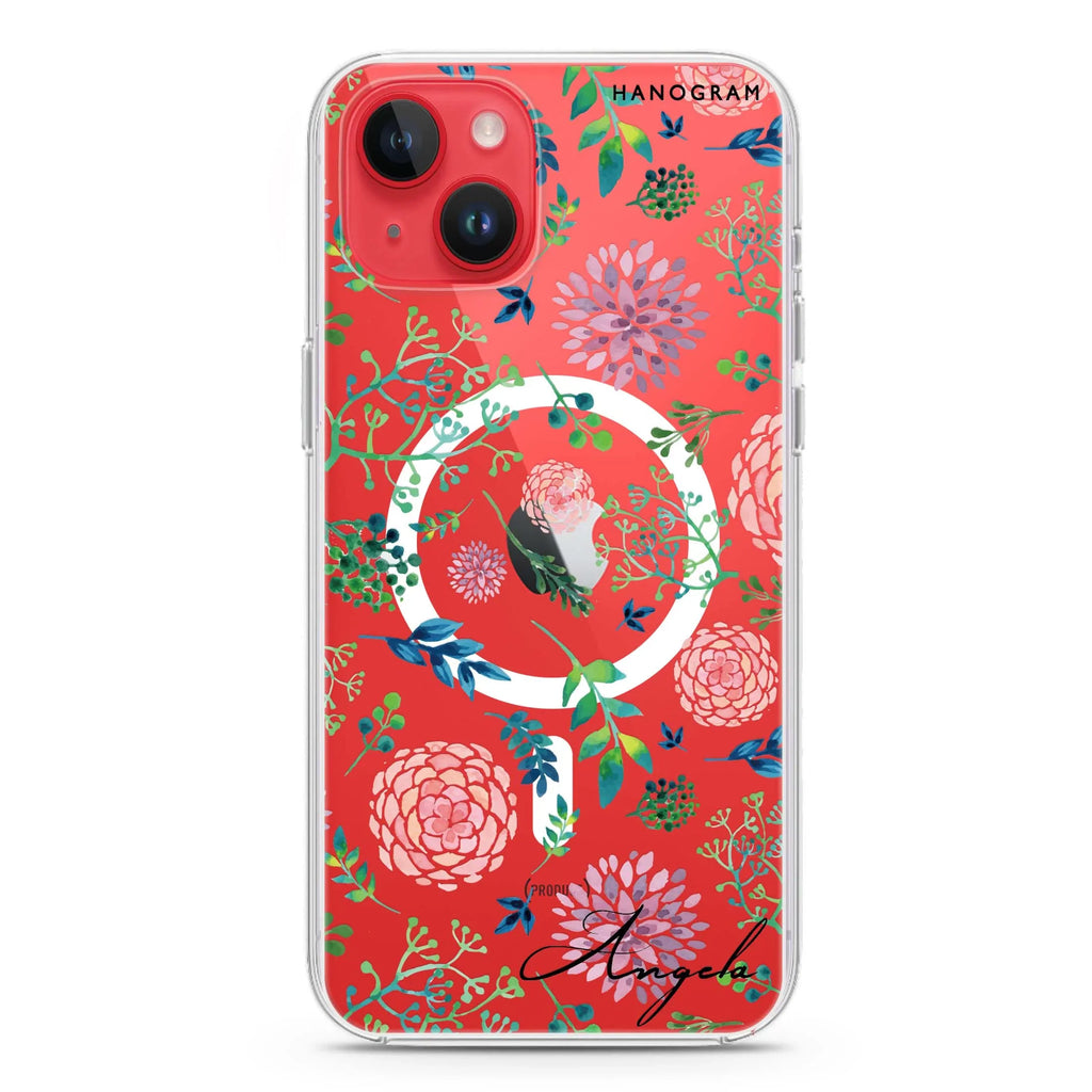Paint Flower iPhone 14 Magsafe 兼容水晶透明保護殼