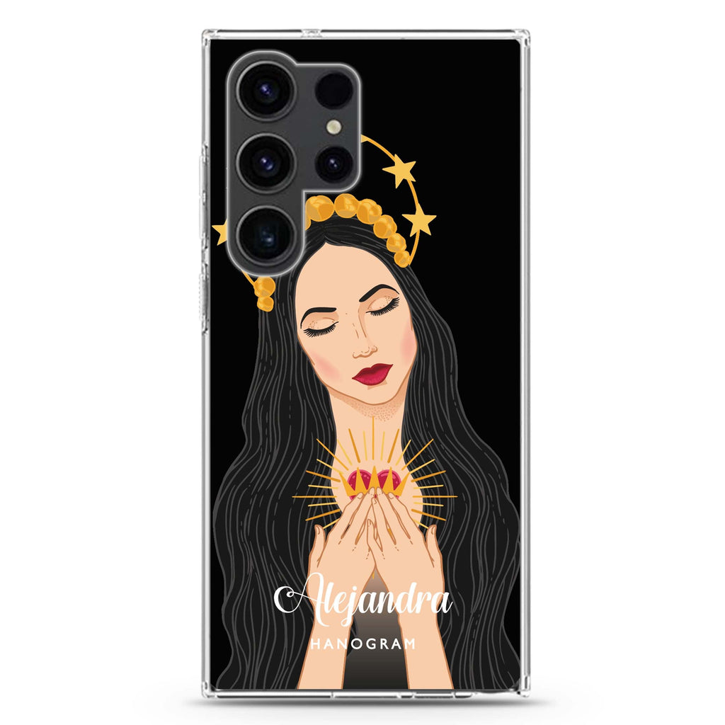 The Virgin Mary Samsung Galaxy Ultra 可加名字透明保護殼，適用 S26/S25/S24/S23 Ultra，圖1