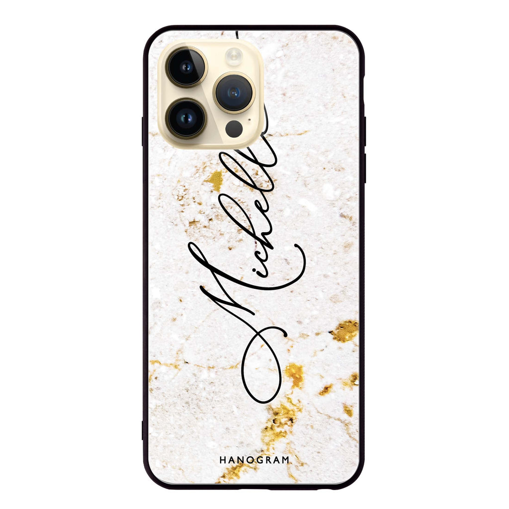 White And Gold Marble iPhone 14 Pro Max 超薄強化玻璃殻