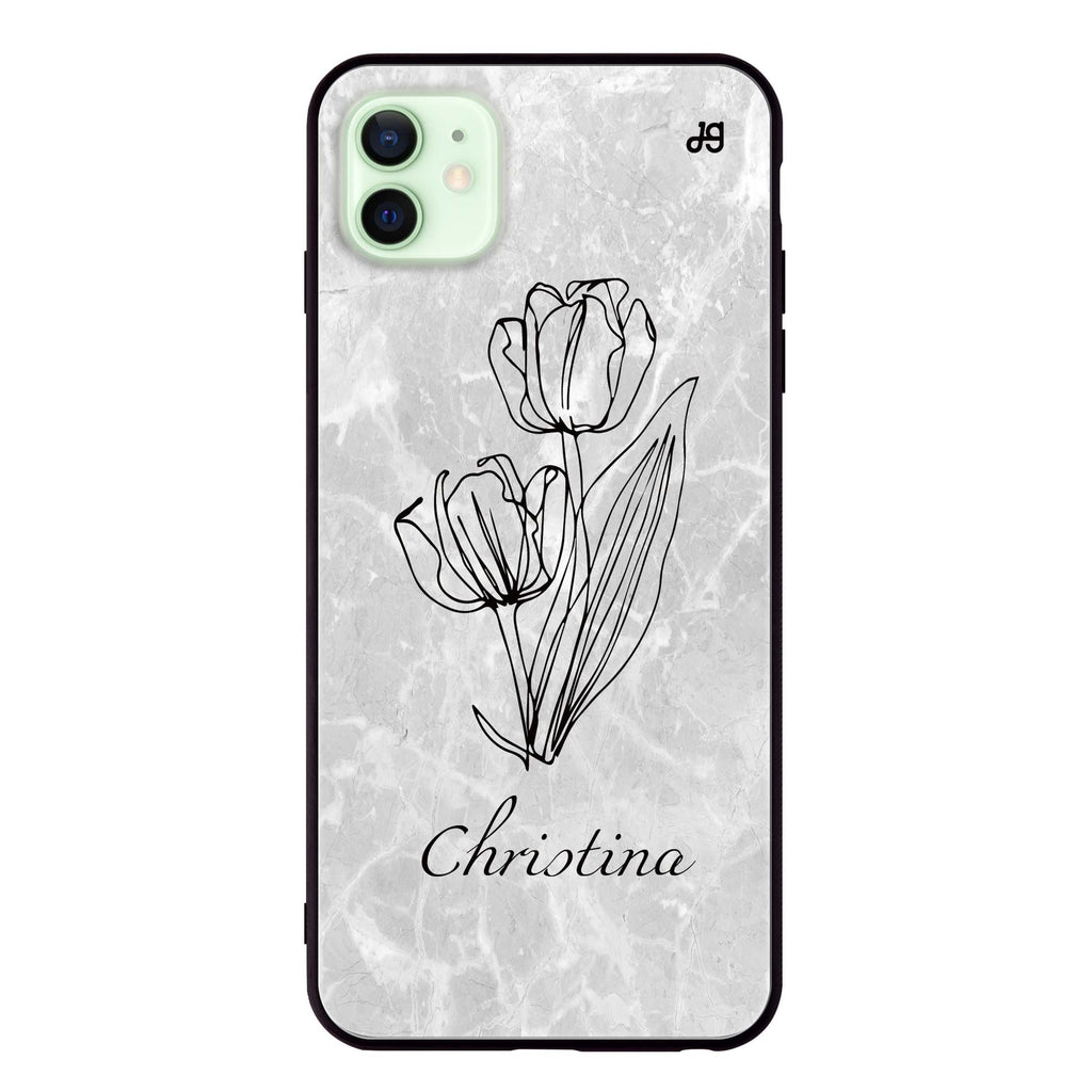 Marble And Exquisite Flowers iPhone 12 超薄強化玻璃殻