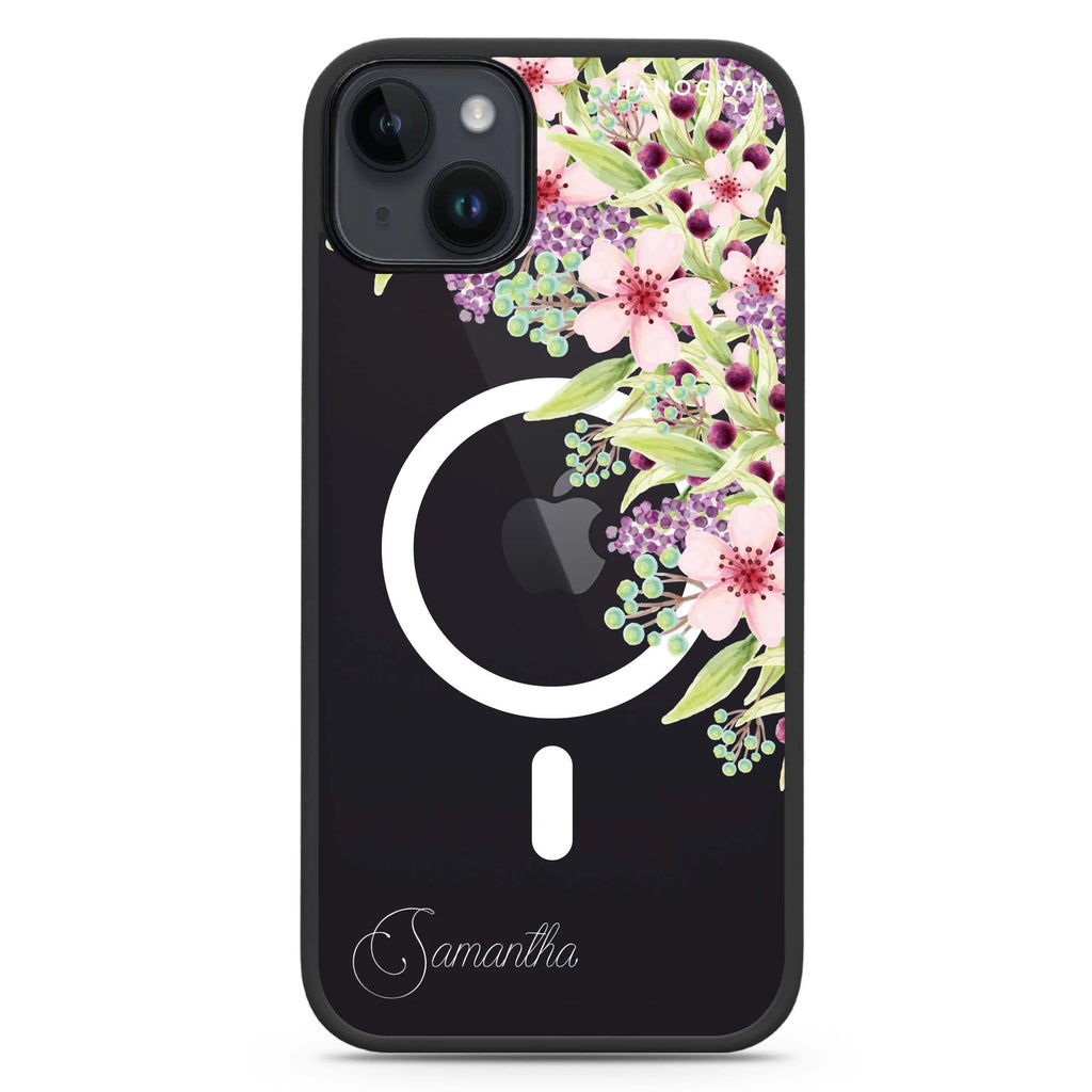 Pink Flowers iPhone 14 Plus Magsafe 兼容防衝擊保護殼