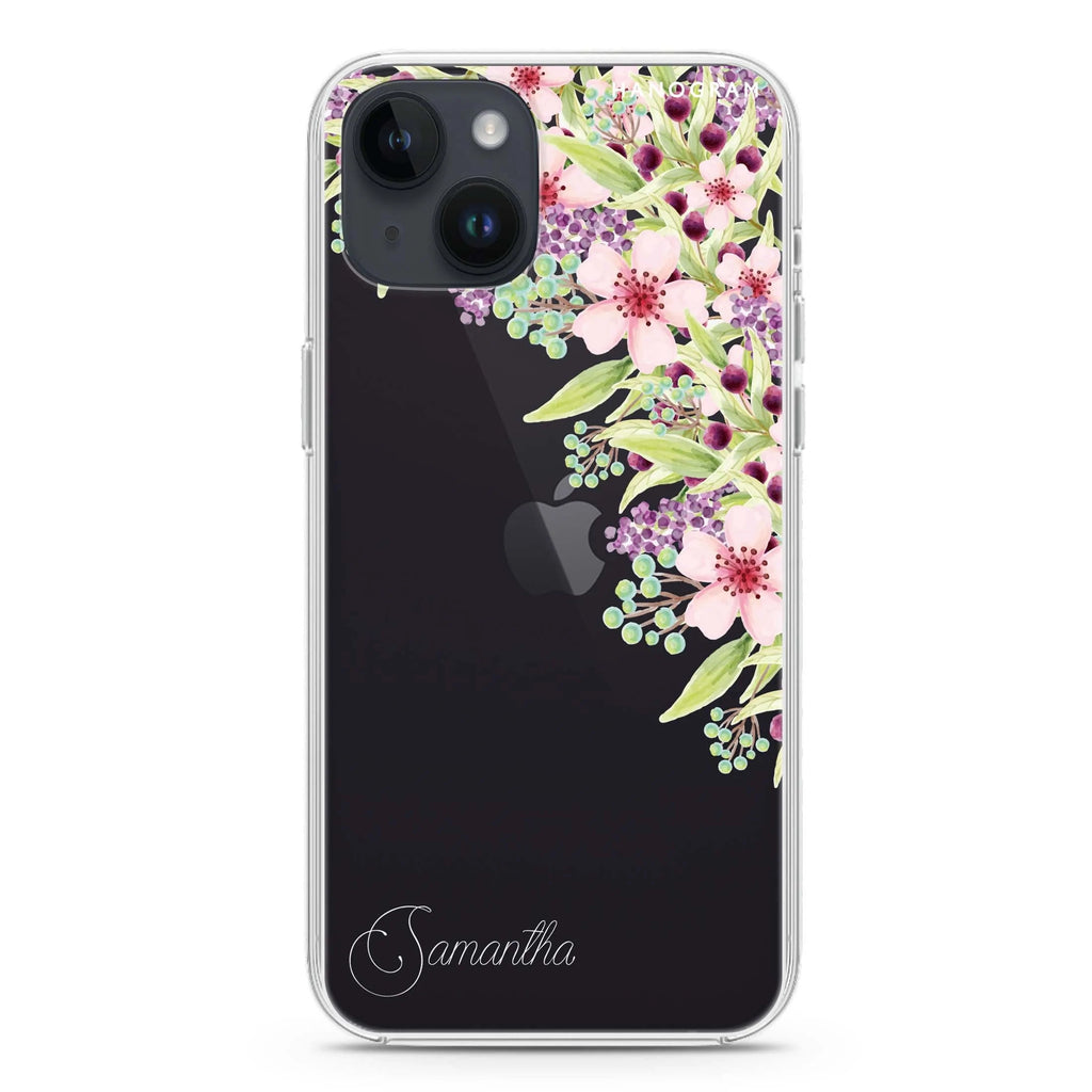 Pink Flowers iPhone 14 水晶透明保護殼