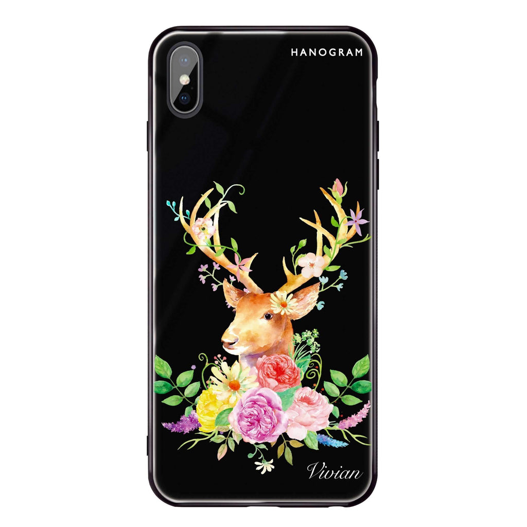 Floral & Deer iPhone XS 超薄強化玻璃殻