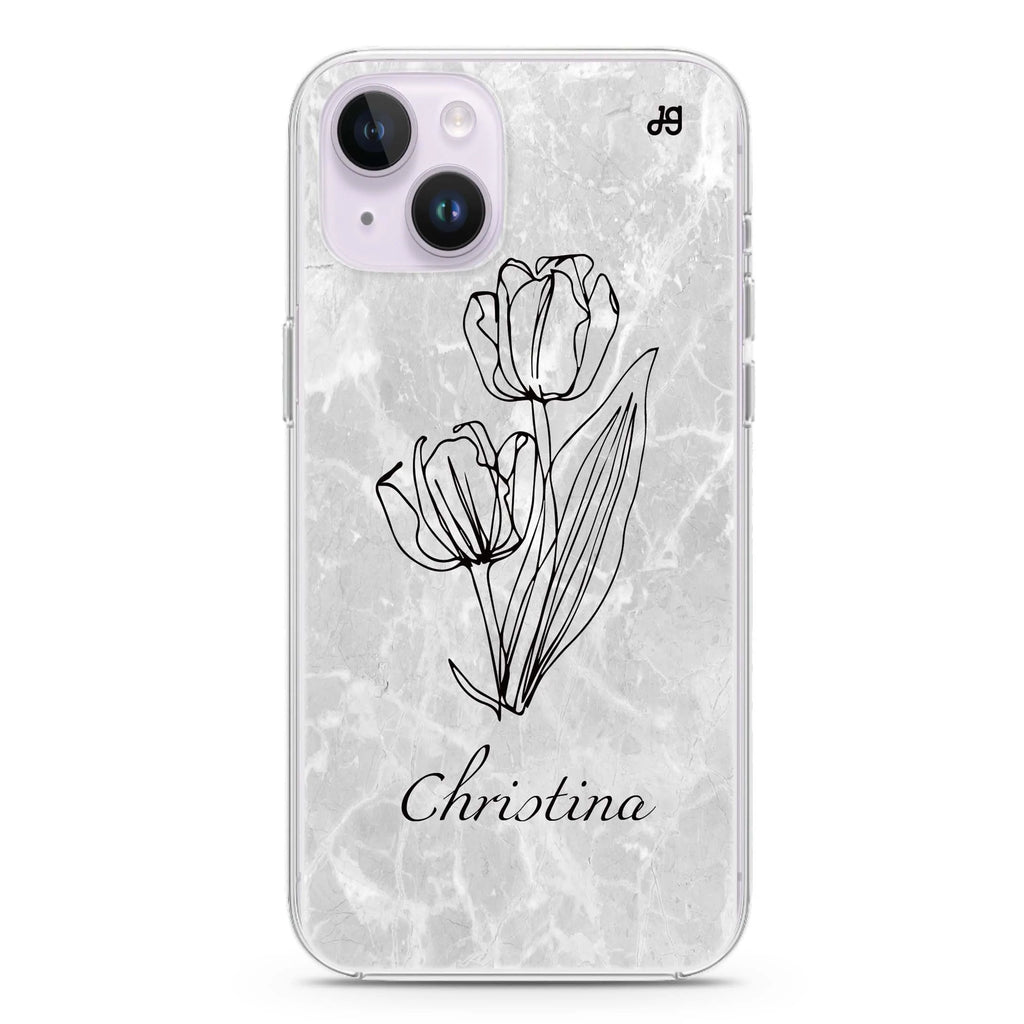 Marble And Exquisite Flowers iPhone 14 Plus Magsafe 兼容水晶透明保護殼