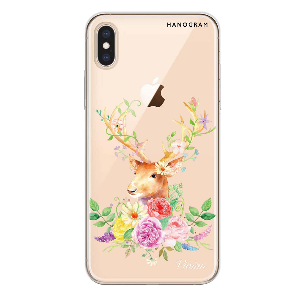 Floral & Deer iPhone XS 水晶透明保護殼