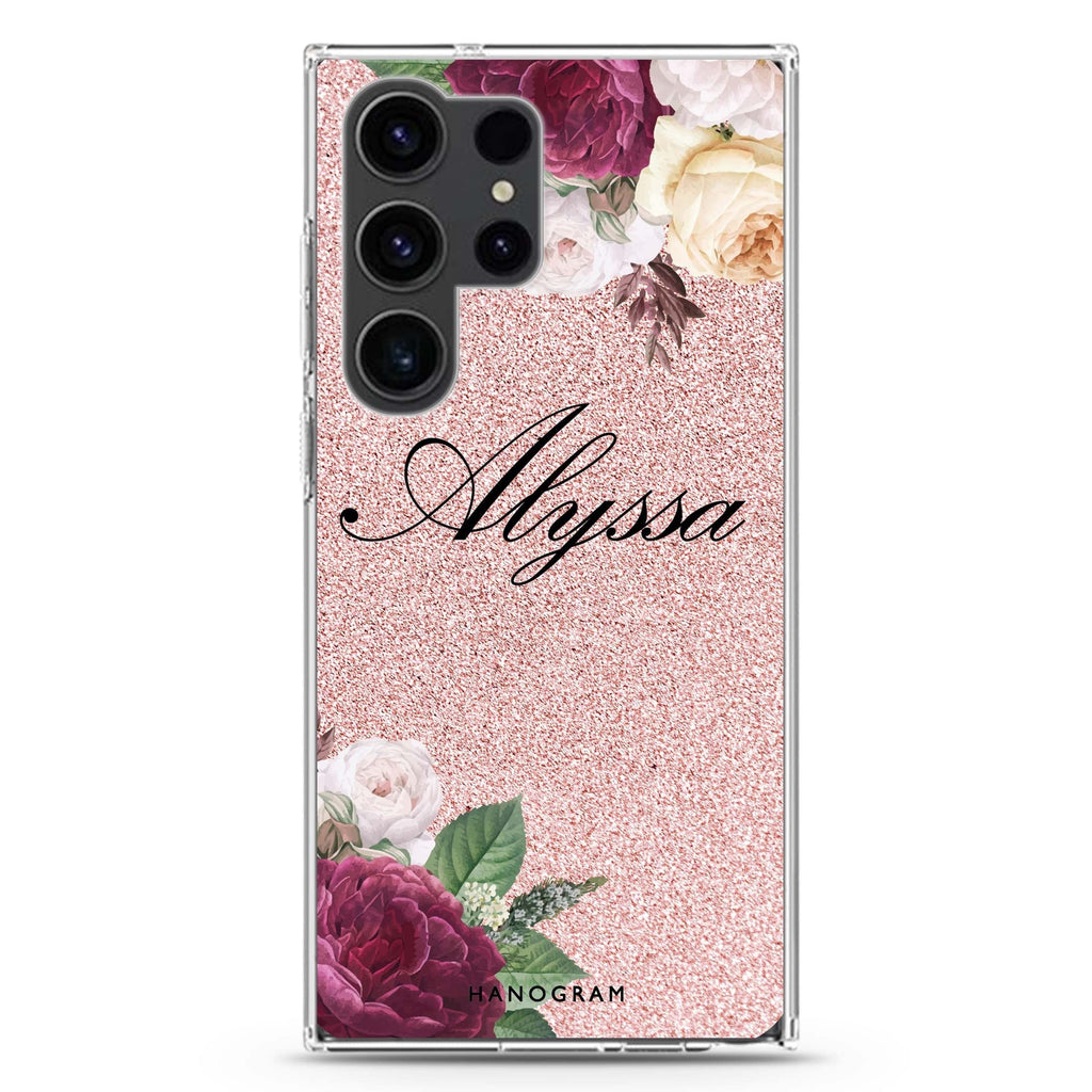 Glittering Floral Samsung Galaxy Ultra 可加名字透明保護殼，適用 S26/S25/S24/S23 Ultra，圖1