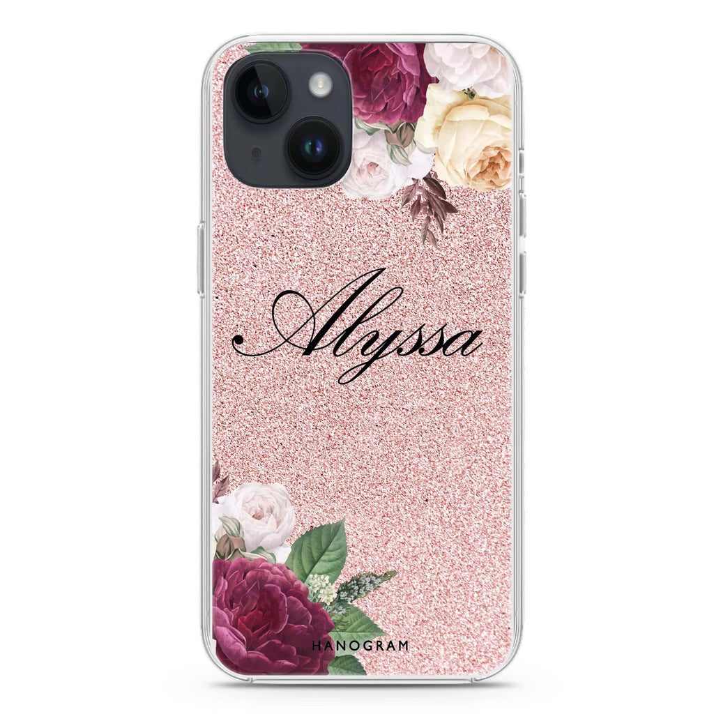 Glittering Floral iPhone 14 Magsafe 兼容水晶透明保護殼