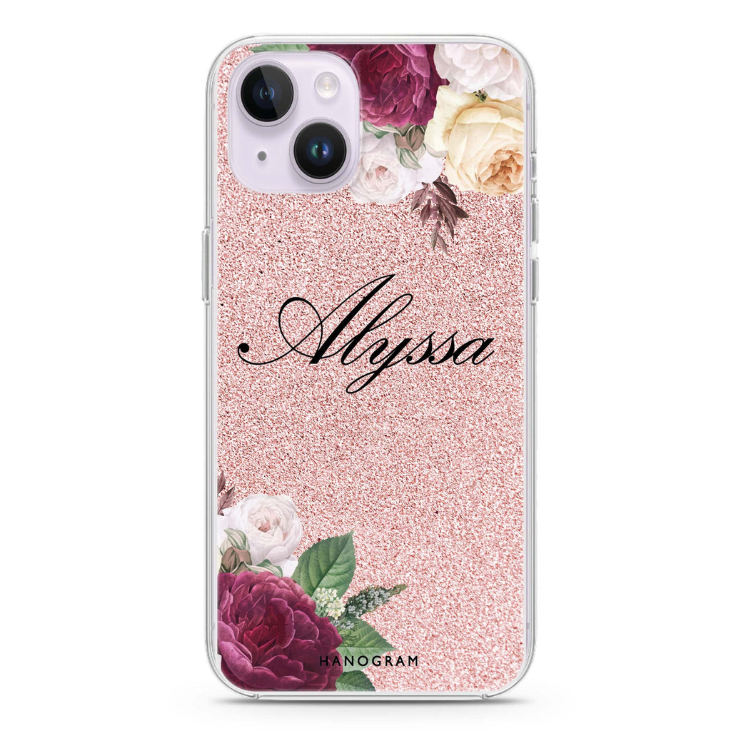 Glittering Floral iPhone 14 Plus Magsafe 兼容水晶透明保護殼