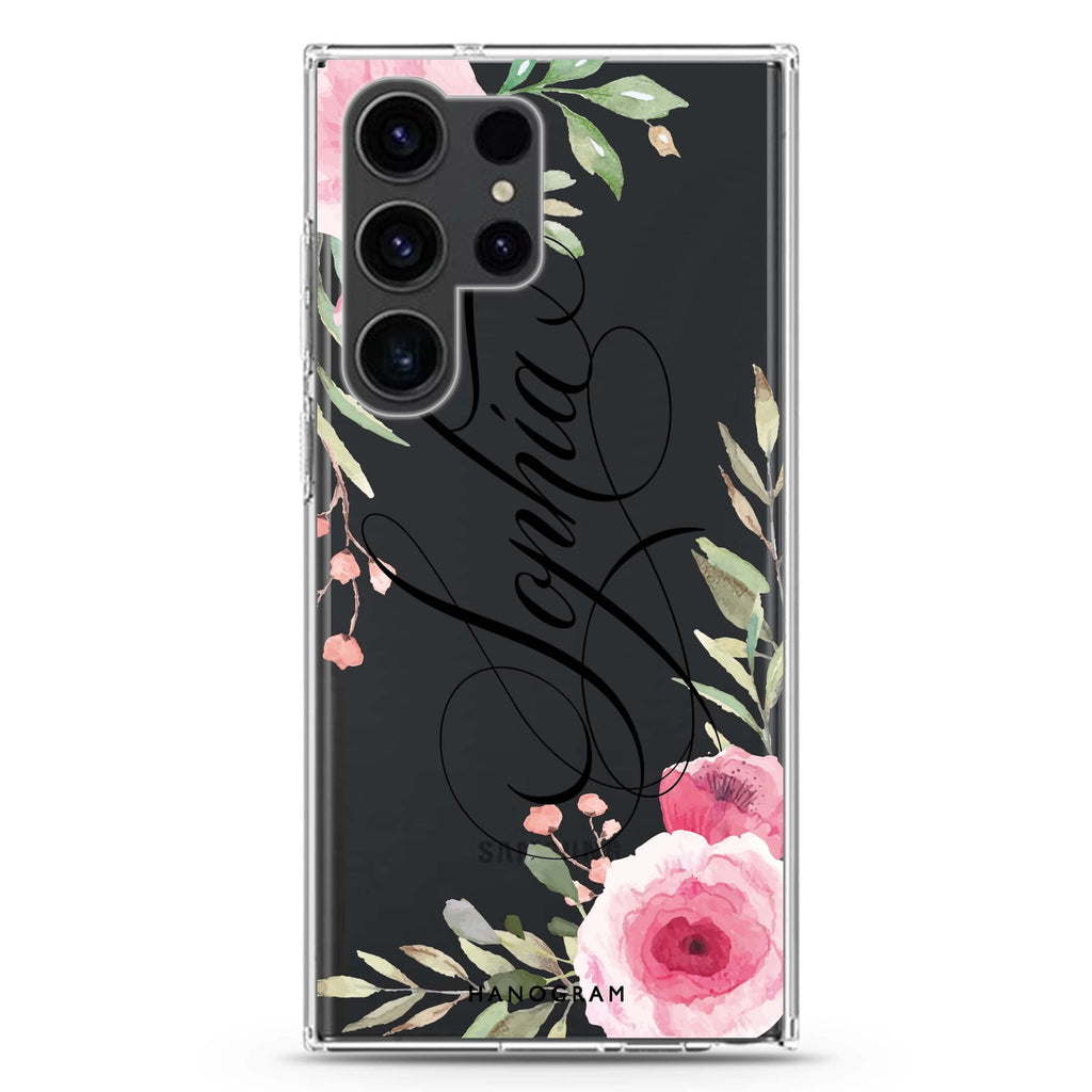 Flowers Fantasy Samsung Galaxy Ultra 可加名字透明保護殼，適用 S26/S25/S24/S23 Ultra，圖1