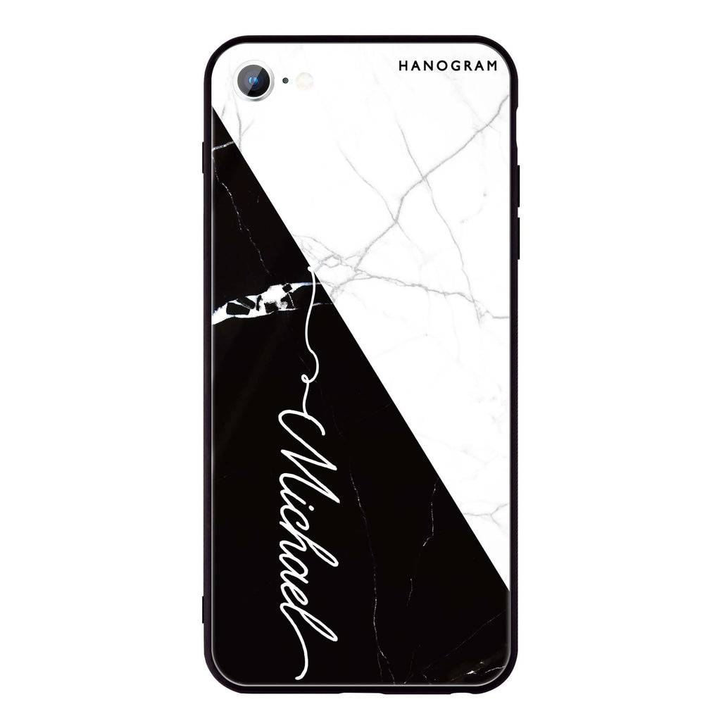 White And Black Marble iPhone SE 超薄強化玻璃殻