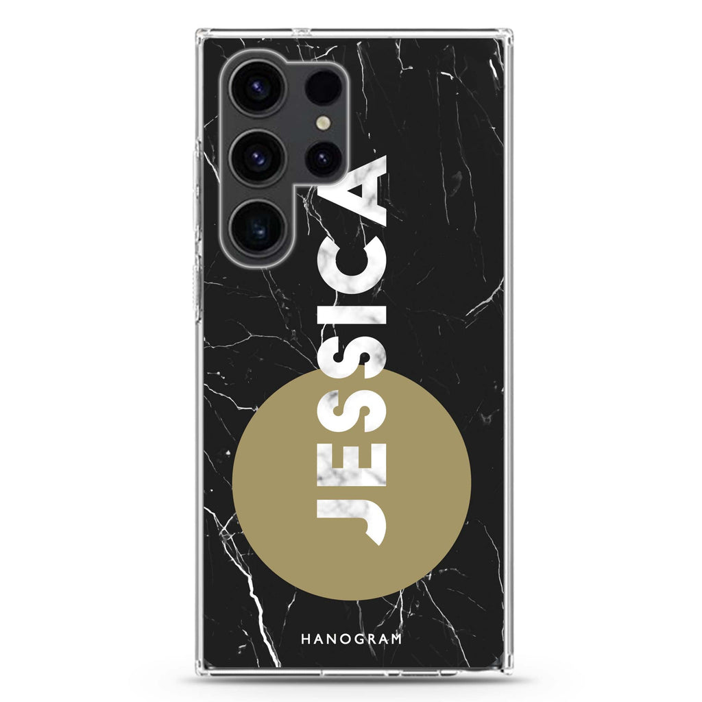 Black And Circle Marble Samsung Galaxy Ultra 可加名字透明保護殼，適用 S26/S25/S24/S23 Ultra，圖1