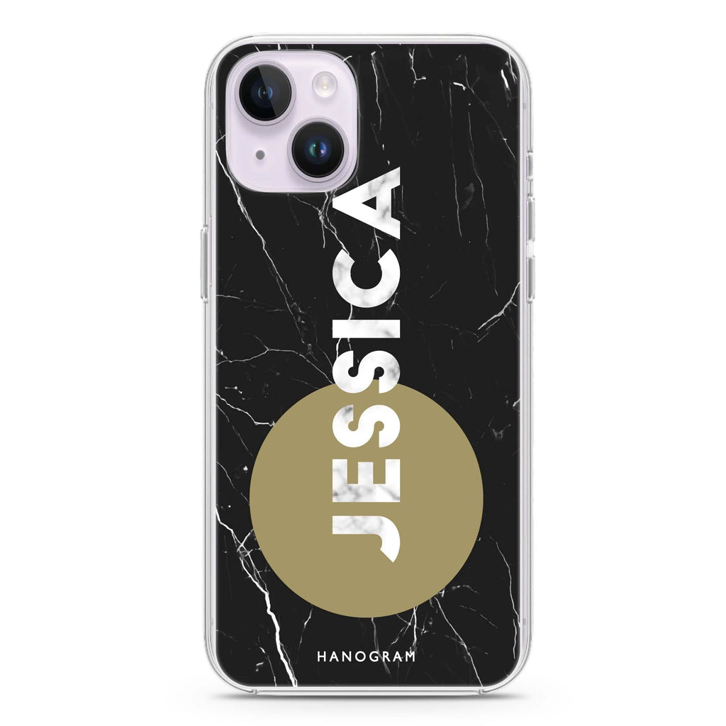 Black And Circle Marble iPhone 14 Plus Magsafe 兼容水晶透明保護殼