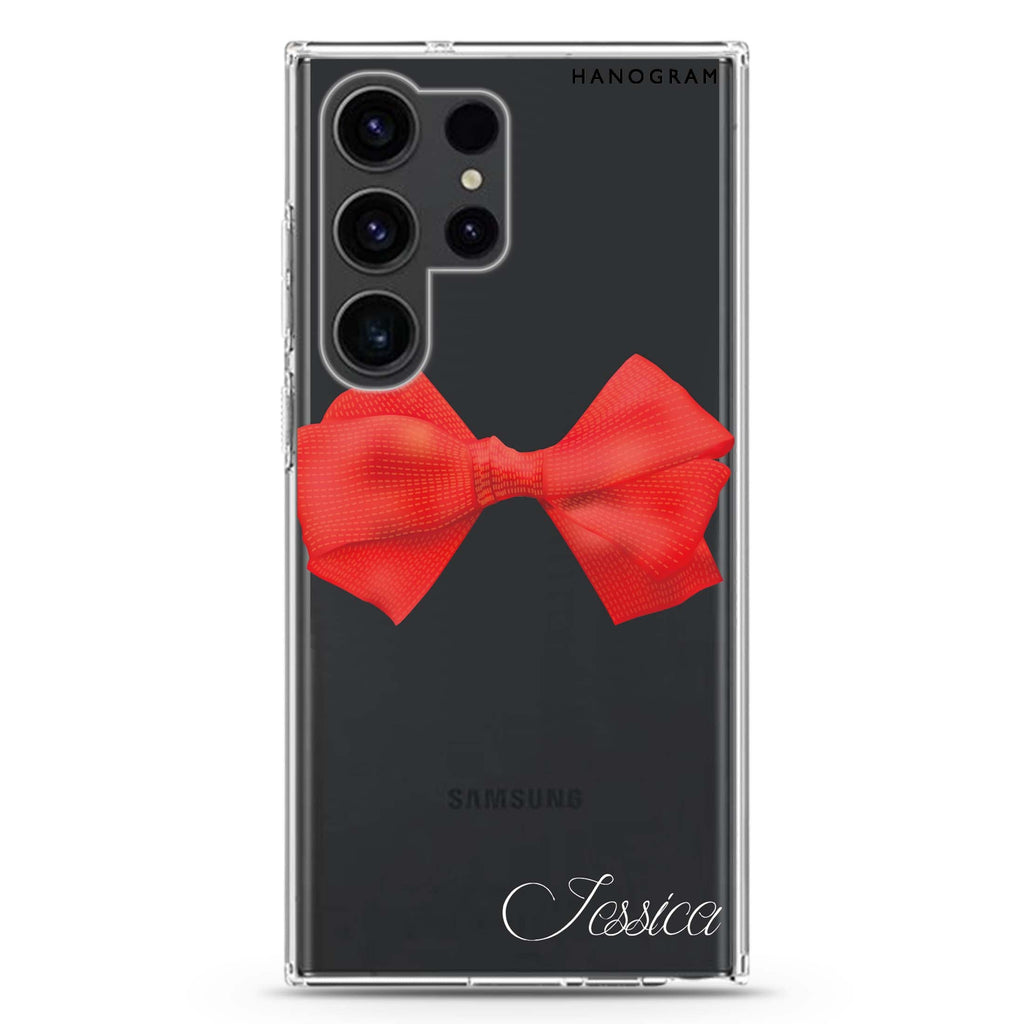 Red Bow Samsung Galaxy Ultra 可加名字透明保護殼，適用 S26/S25/S24/S23 Ultra，圖1