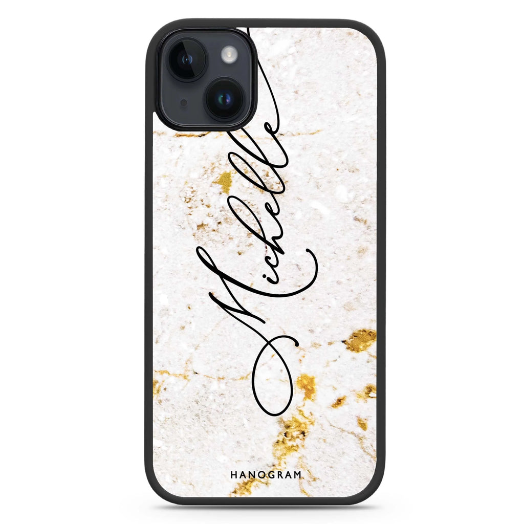 White And Gold Marble iPhone 14 Plus Magsafe 兼容防衝擊保護殼