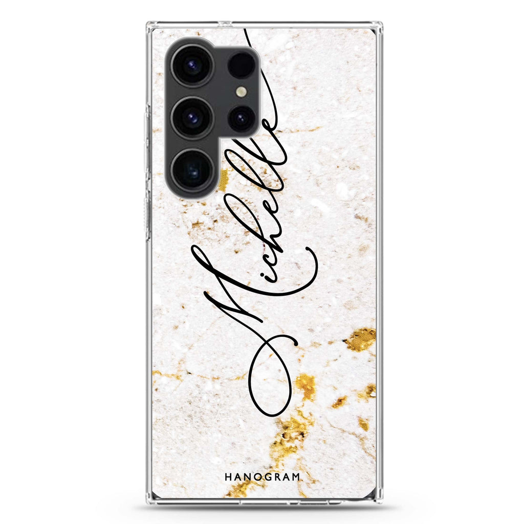White And Gold Marble Samsung Galaxy Ultra 可加名字透明保護殼，適用 S26/S25/S24/S23 Ultra，圖1
