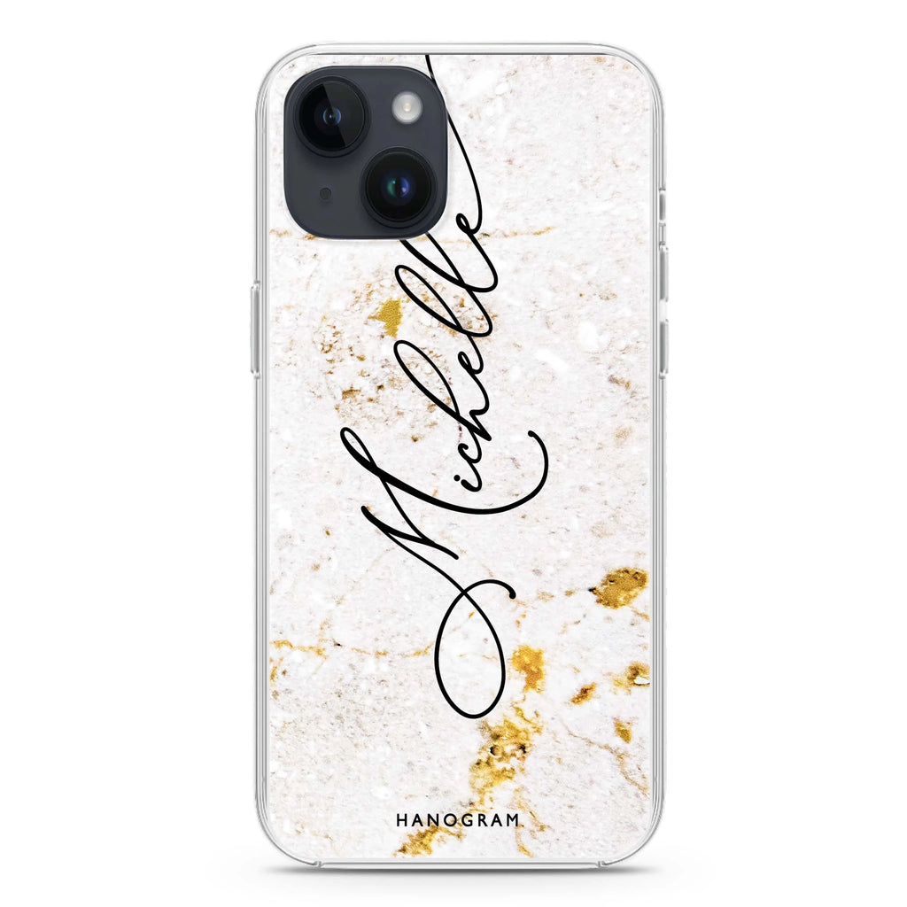 White And Gold Marble iPhone 14 Plus Magsafe 兼容水晶透明保護殼