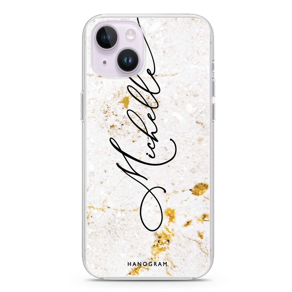 White And Gold Marble iPhone 14 Magsafe 兼容水晶透明保護殼