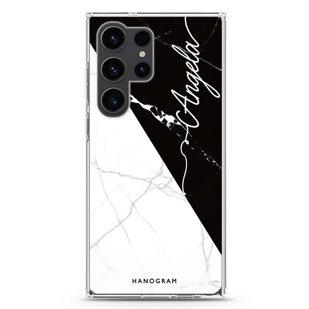 Black And White Marble Samsung Galaxy Ultra 可加名字透明保護殼，適用 S26/S25/S24/S23 Ultra，圖1