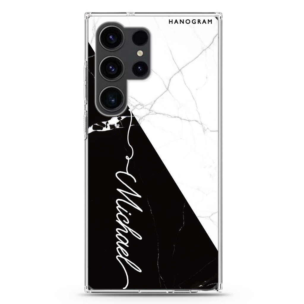 White And Black Marble Samsung Galaxy Ultra 可加名字透明保護殼，適用 S26/S25/S24/S23 Ultra，圖1