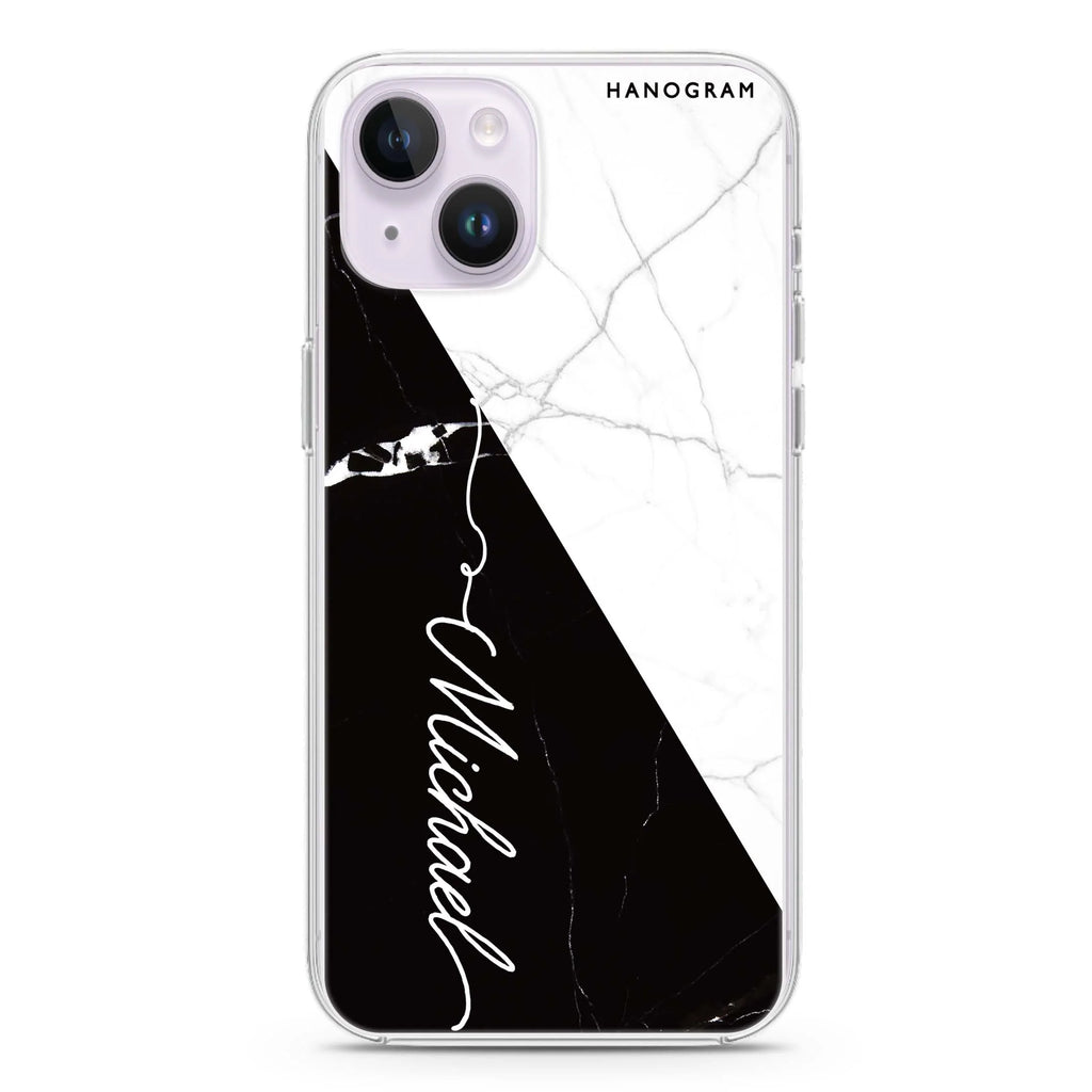 White And Black Marble iPhone 14 Plus Magsafe 兼容水晶透明保護殼
